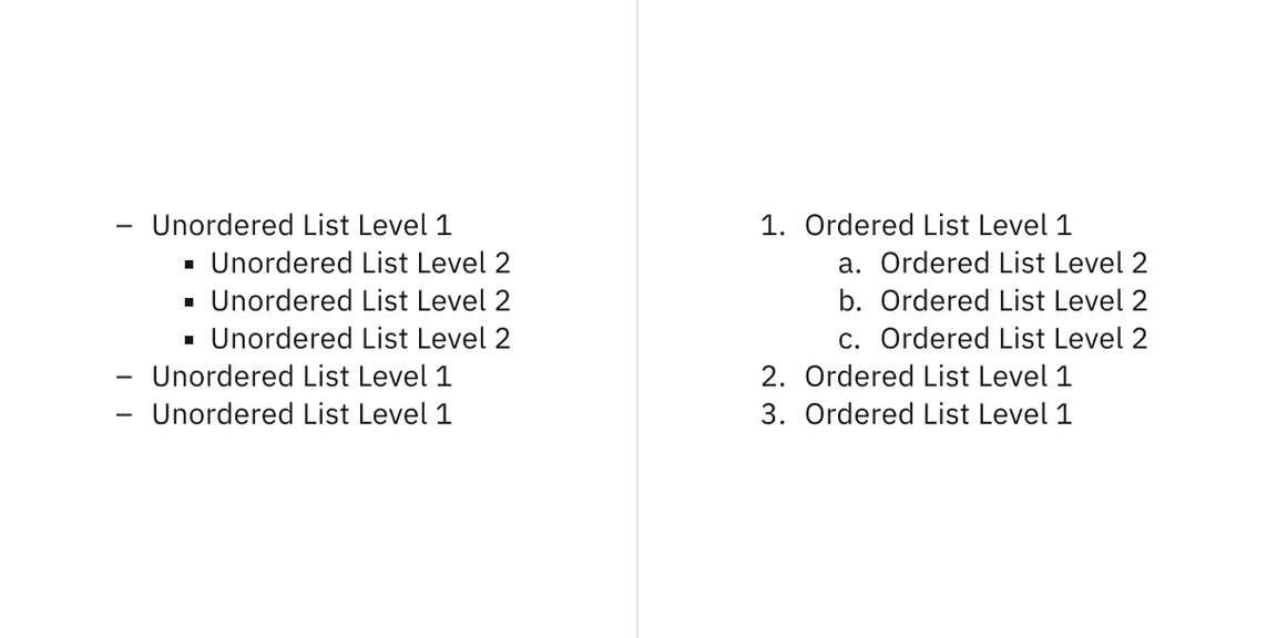 Example of unordered and ordered lists